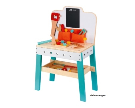 De Houtwagen | werkbankje turquoise lelin toys | kinder gereedschap | € 59,95