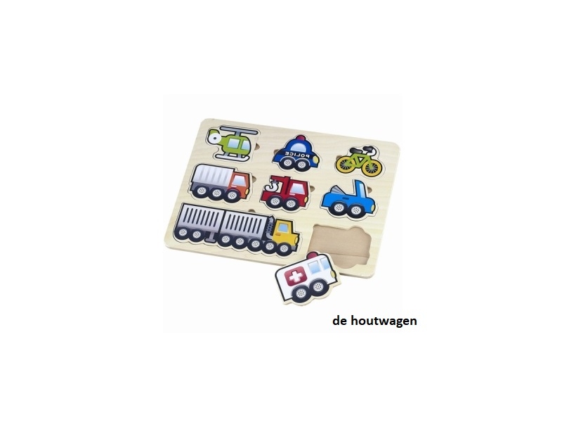 De Houtwagen | legpuzzel vervoer met inkeping | houten puzzels | € 4,95