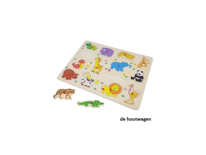 De Houtwagen | knop puzzel wilde dieren groot | houten puzzels met knopjes | € 9,95