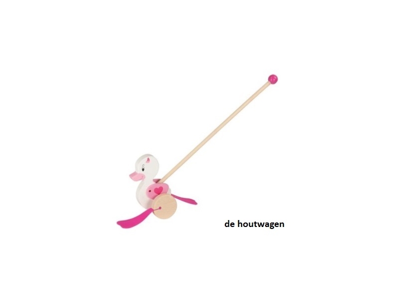 De Houtwagen | stokroller eend roze | stokroller- trekfiguur  | € 24,95