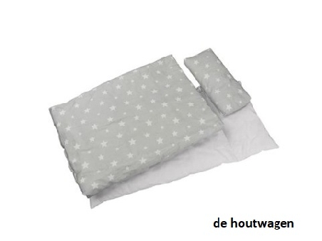 poppen beddengoed grijs-wit met sterren