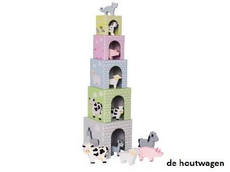 De Houtwagen | stapeltoren met boerderijdieren jabadabadoo | stapelen en sorteren | € 29,95