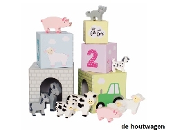 De Houtwagen | stapeltoren met boerderijdieren jabadabadoo | stapelen en sorteren | € 29,95