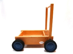 loopwagen playwood met brede blauwe wielen