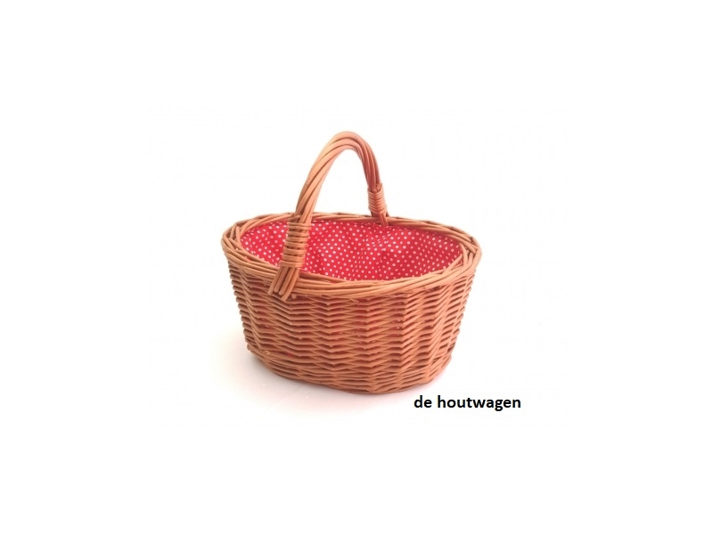De Houtwagen | rieten mand ovaal rood stip groot | rieten mandjes voor kinderen | € 15,95 De Houtwagen | rieten mand ovaal rood stip groot | rieten mandjes voor kinderen | € 15,95