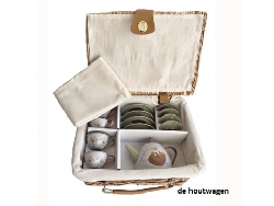 De Houtwagen | thee set blik Bos in rieten mand | kinder thee serviesjes | € 39,95