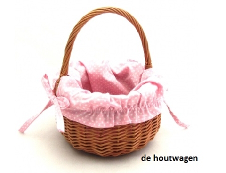 rieten mandje bekleed met roze stip