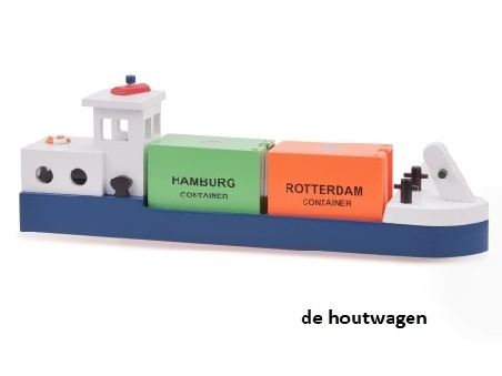 De Houtwagen | Rijnaak met 2 containers | houten vrachtwagens en machines | € 55,00