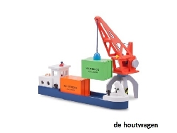 De Houtwagen | Rijnaak met 2 containers | houten vrachtwagens en machines | € 55,00