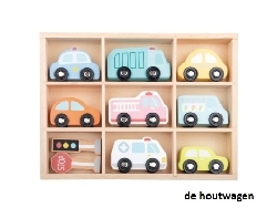 voertuigen set in houten box
