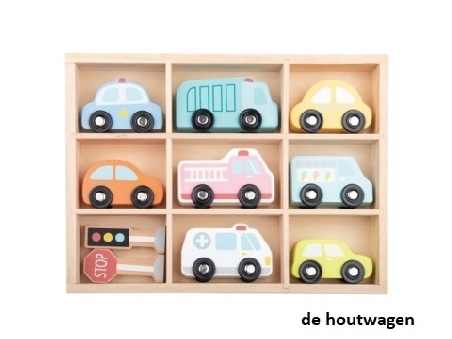 voertuigen set in houten box