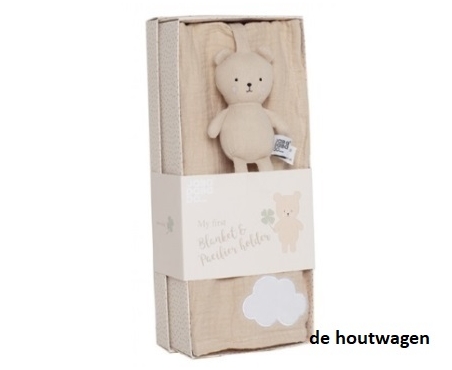 cadeauset dekentje en speenhouder beer