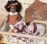 houten poppenwieg met patchwork dekentje-0