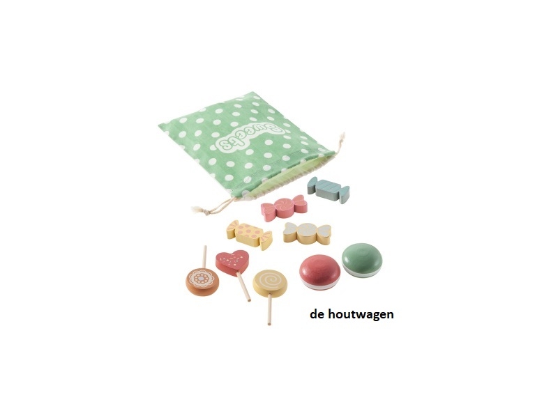 houten snoepjes in zakje