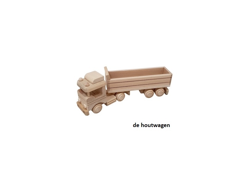 De Houtwagen | Houten Truck met Trailer – Blank Hout | houten vrachtwagens en machines | € 27,50
