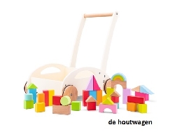 De Houtwagen | loopwagen wit met blokken | houten loopwagens | € 59,95