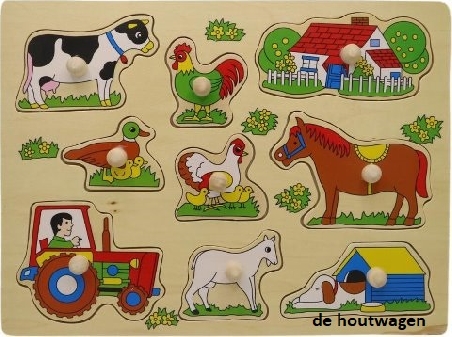 De Houtwagen | knoppuzzel boerderij 5 | houten puzzels met knopjes | € 5,95