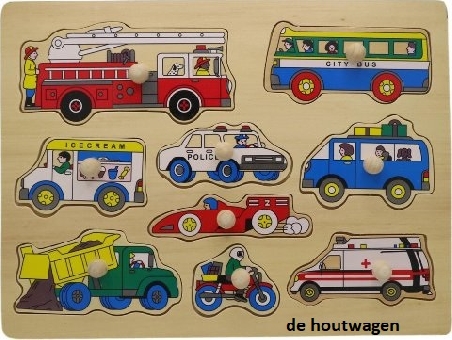 De Houtwagen | knoppuzzel voertuigen 2 | houten puzzels met knopjes | € 5,95