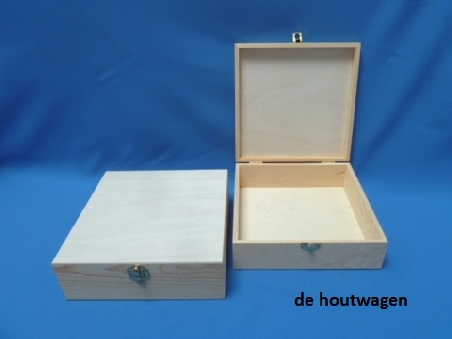 De Houtwagen | kist grenen 21 x 21 x 7 | houten kisten vierkant | € 6,95