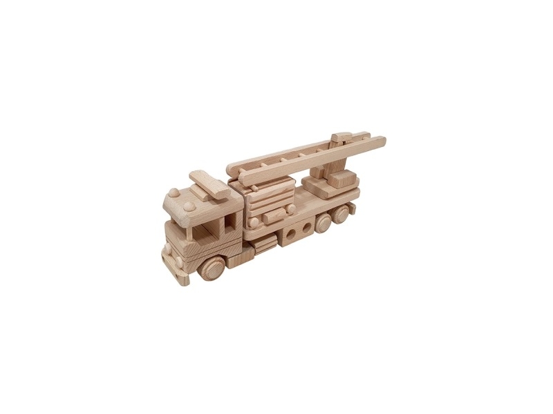 De Houtwagen | Houten Brandweerwagen met Ladder – Blank Beukenhout | houten vrachtwagens en machines | € 32,50