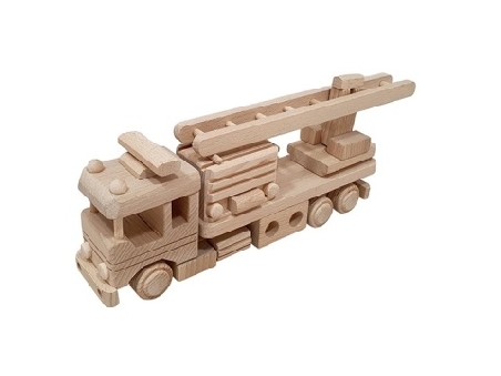 De Houtwagen | Houten Brandweerwagen met Ladder – Blank Beukenhout | houten vrachtwagens en machines | € 32,50