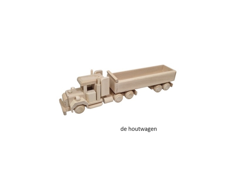 De Houtwagen | American Truck met Aanhanger – Blank Beukenhout | houten vrachtwagens en machines | € 36,50