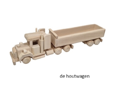 De Houtwagen | American Truck met Aanhanger – Blank Beukenhout | houten vrachtwagens en machines | € 36,50