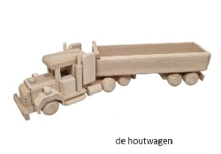 De Houtwagen | American Truck met Aanhanger – Blank Beukenhout | houten vrachtwagens en machines | € 36,50