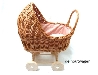 rieten poppenwagen met oud roze bekleding-0