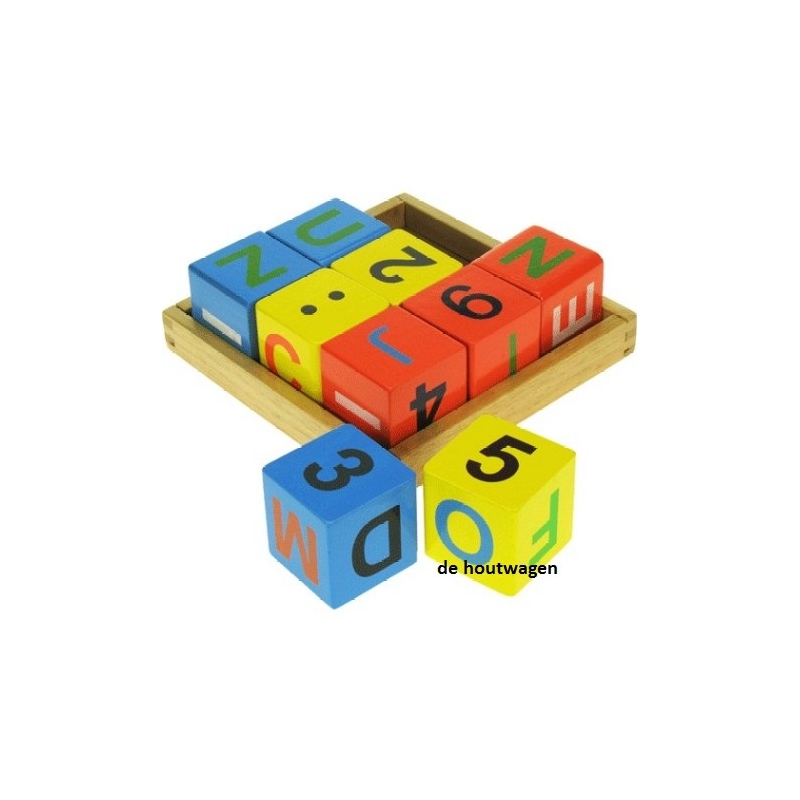De Houtwagen | blokken ABC in tray 9 stuks | houten blokken | € 4,95