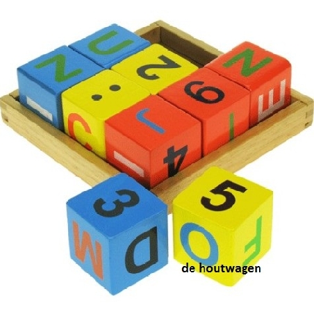 De Houtwagen | blokken ABC in tray 9 stuks | houten blokken | € 4,95