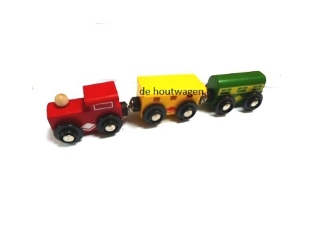 De Houtwagen | trein 3 delig met rode locomotief | mentari treinen | € 6,95