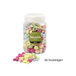 De Houtwagen | kralen pastel in bus 400 ml. | houten kralen groot | € 11,50