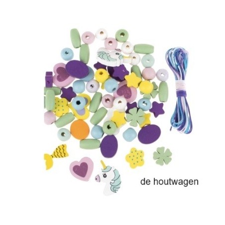 De Houtwagen | houten kralen met eenhoorn | houten kralenset  | € 9,50