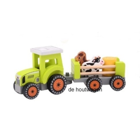 De Houtwagen | tractor met wagen joueco | houten vrachtwagens en machines | € 22,50