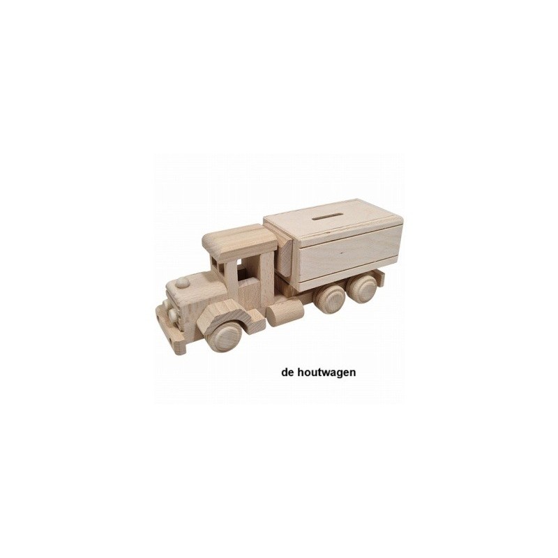 De Houtwagen | Houten Vrachtwagen Spaarpot – Blank Beukenhout | houten vrachtwagens en machines | € 22,50
