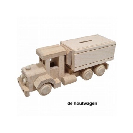 De Houtwagen | Houten Vrachtwagen Spaarpot – Blank Beukenhout | houten vrachtwagens en machines | € 22,50
