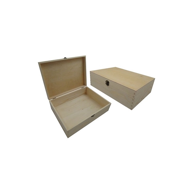 De Houtwagen | grenen kist 34 x 25 x 10 cm. met slotje | houten kisten rechthoekig | € 16,50
