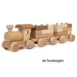 houten trein met 2 wagons en 13 blokken