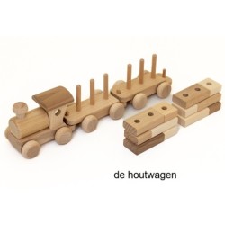 De Houtwagen | houten trein met 2 wagons en 13 blokken | speelgoed naturel hout | € 35,00