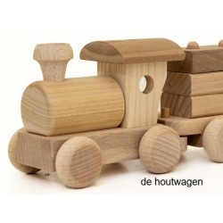 De Houtwagen | houten trein met 2 wagons en 13 blokken | speelgoed naturel hout | € 35,00