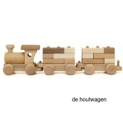 De Houtwagen | houten trein met 2 wagons en 13 blokken | speelgoed naturel hout | € 35,00