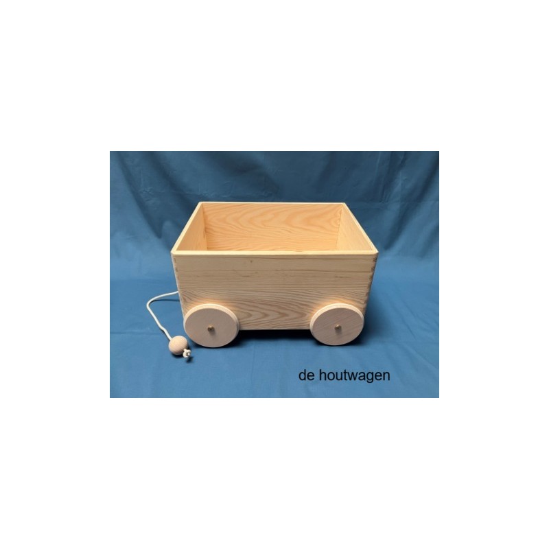 De Houtwagen | krat met houten wielen en koord 40 x 30 x 22 cm. | houten kratten | € 46,50
