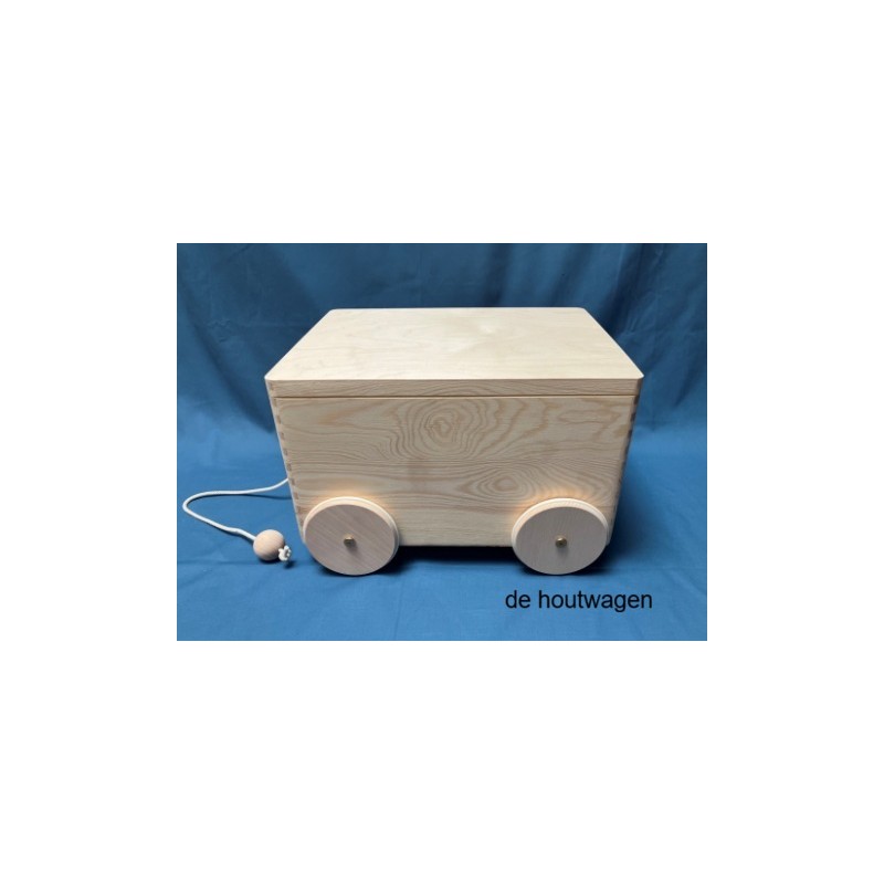 De Houtwagen | kist met houten wielen en koord 40 x 30 x 22 cm. | houten opbergkisten | € 59,00