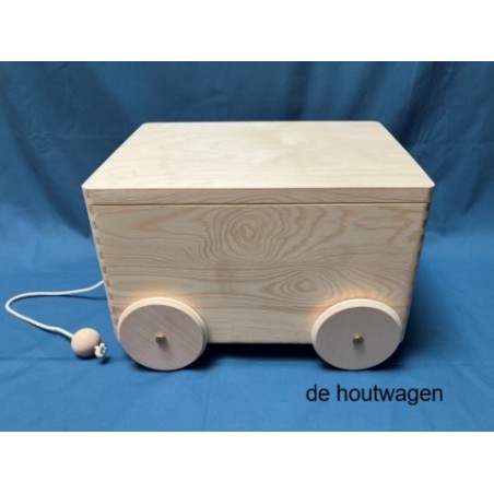 De Houtwagen | kist met houten wielen en koord 40 x 30 x 22 cm. | houten opbergkisten | € 59,00