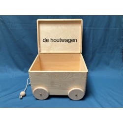 De Houtwagen | kist met houten wielen en koord 40 x 30 x 22 cm. | houten opbergkisten | € 59,00