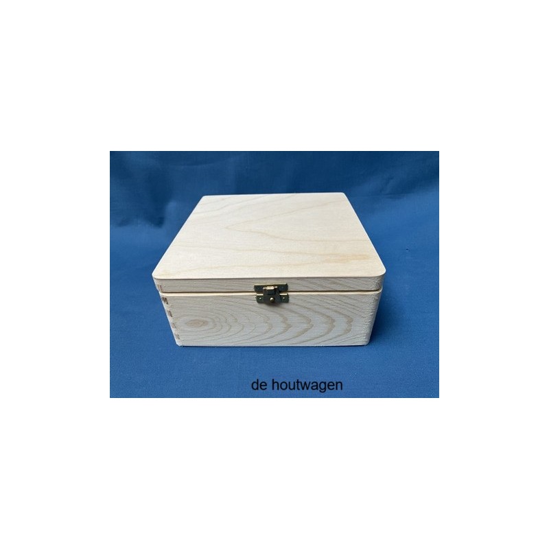 De Houtwagen | kist grenen 21 x 21 x 9 cm. met sluiting | houten kisten vierkant | € 12,95