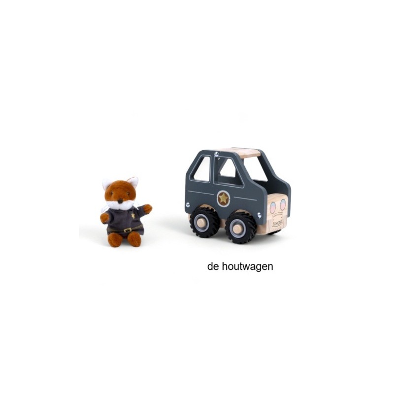 De Houtwagen | Houten Politieauto met Mini Figuur | houten vrachtwagens en machines | € 19,95