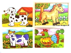 puzzelkist met 4 puzzels van boerderijdieren