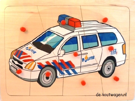 De Houtwagen | knoppuzzel politie | houten puzzels met knopjes | € 5,95